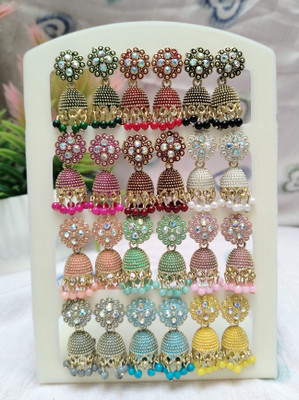 DEW MAT Small And Simple Fancy Earrings Jhumka Combo Pack Of 12 Pair Diamond Alloy Jhumki Earring, Earring Set, Stud Earring, Drops & Danglers