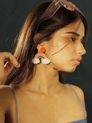 Digital Dress Room Colourful Beaded Rainbow Earring Design Stylish Fashion Jewellery For Women Fabric Drops & Danglers