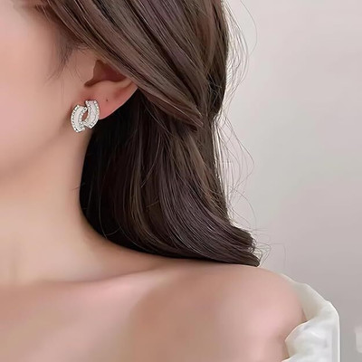 RV YUWON Small Luxury Ear Studs for Women & Girls, Cubic Zirconia Alloy Earring Set, Drops & Danglers