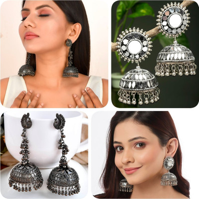ISLANA Combo of 2 Oxidised Silver and Laak Jhumki or Jhumka Earrings Alloy Jhumki Earring