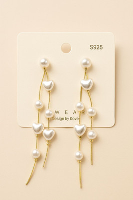 VIBEKRAFTS Romantic Pearl Heart Chain Earrings – Minimalist Glam Jewelry Pearl Alloy Drops & Danglers