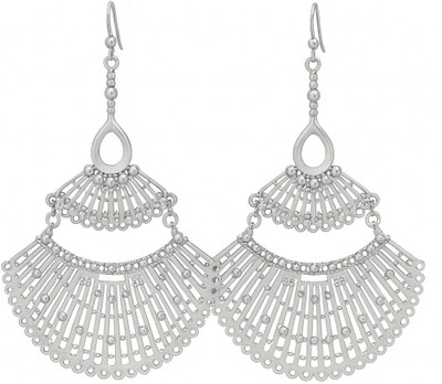 vastu Elegant Silver-Plated Fan-Shaped Ethnic Dangler Earrings for Women & Girls Metal Chandbali Earring