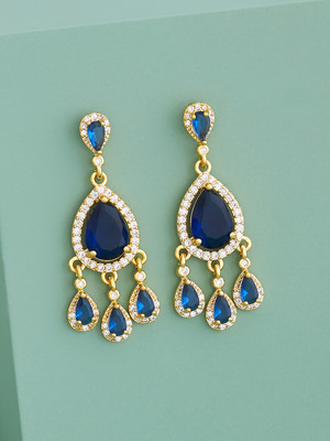 Kushal's Fashion Jewellery Sapphire Gold-plated Party Zircon Trendy Drop Earrings Zircon Copper Drops & Danglers