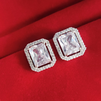 Opal Touch Timeless White Rhodium Studs Cubic Zirconia Brass Stud Earring