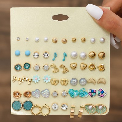 Vembley Vembley New Combo Of 30 Quirky Multicolour Stud Earrings For Women Alloy Stud Earring