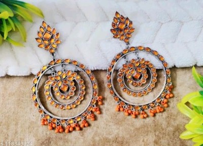 JEWERICHE IMITATION Mirror Gola-Orange, Elegant Design Oversized Earring For Girls & Women Alloy Chandbali Earring