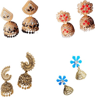 jessica fashion Combo 4 Pair Stunning Gold Plated Hoop Earrings Alloy Hoop Earring Alloy, Brass Jhumki Earring