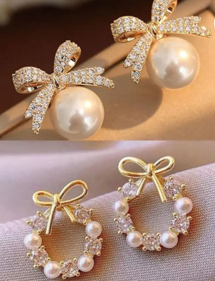Shlok Vedant Enterprises Korean Combo Alloy Stud Earring, Rhinestone Studs, Earring Set