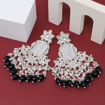 MOON ENTERPRISE Chandbali Kundan Pearl Beads Alloy Earring Set