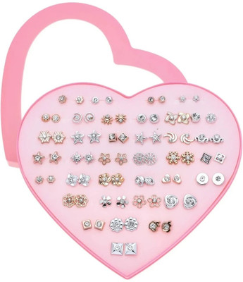 DIVINE Combo/Set/Pack of 36 Pairs Unique Design Studs, Earrings for Girls, Women(1 Box) Plastic Stud Earring