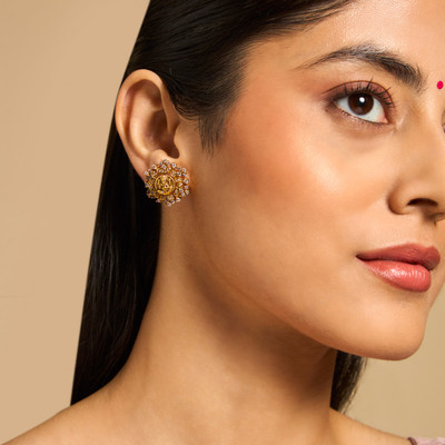 Kushal's Fashion Jewellery White Gold-Plated Ethnic Antique Studs Copper Stud Earring