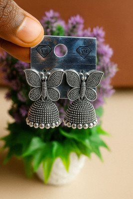 DANGAR ENTERPRISE Oxidized Silver Butterfly Short Jhumka Earrings for Women & Girls Diamond Alloy Stud Earring, Drops & Danglers, Jhumki Earring
