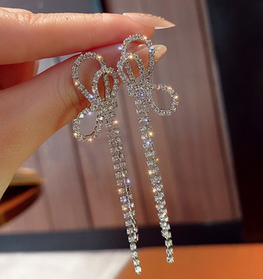 AKISON JEWELS Butterfly Long Chain Ad Stone Korean Earrings For Women Girls Trendy Party Wear Alloy Earring Set, Drops & Danglers, Tassel Earring