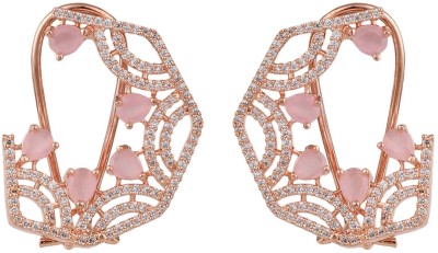 Bhana Jewells Pink & White American Diamond Floral Shaped Designer Earring_BJ Cubic Zirconia Brass Stud Earring