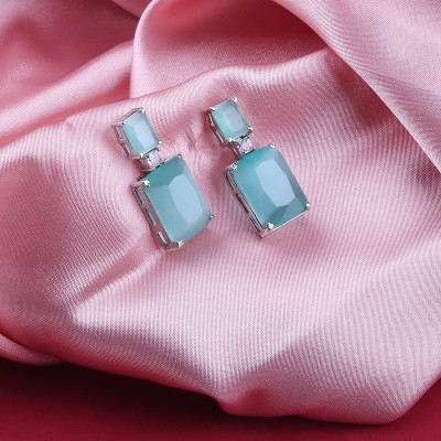 Raddhi Jewels Designer Silver Plated CZ American Diamond Stud Earrings Brass Drops & Danglers