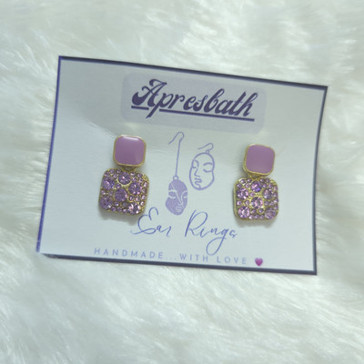 Apresbath Apresbath Purple Square Stud Earrings with Rhinestones Gold-Tone Vintage Brass Drops & Danglers