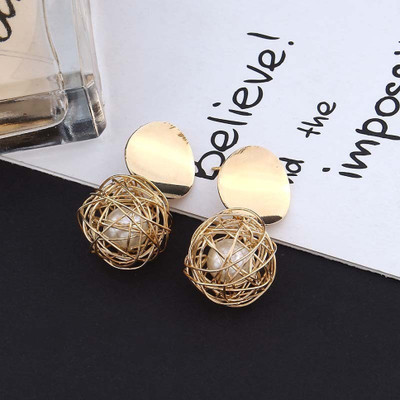 TOUCHPADY Elegant Round Drop Party Wear Earrings | Stylish Daily & Casual Wear Jewellery Pearl Alloy Drops & Danglers, Hoop Earring, Stud Earring, Clip-on Earring