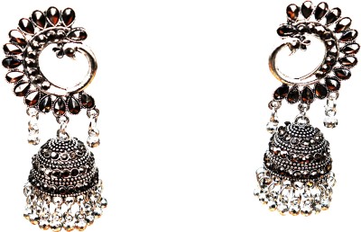 Aamrkoot Oxidised Silver-Plated Peacock-Shaped Jhumkis For Women And Girls Brass Jhumki Earring