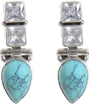Shree Hari Exports Sterling Silver Pearl Ruby Turquoise Cubic Zirconia Onyx Stone Hanging Earring Cubic Zirconia Alloy Jhumki Earring