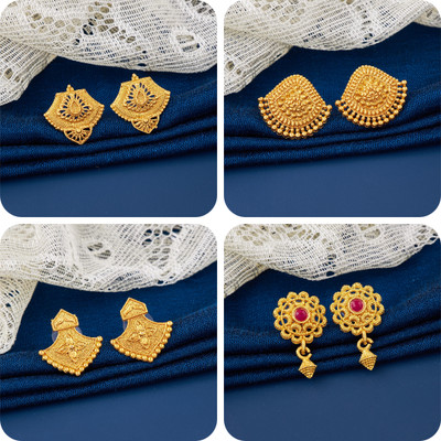 LaChoiceIt Pack of 4 Pair Traditional Gold Pleted Earring Collection Brass Earring Set