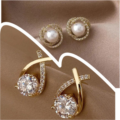 Devisha Trinkets korean western style rhinestone stud earrings combo set for girls Cubic Zirconia Alloy Earring Set, Stud Earring, Rhinestone Studs