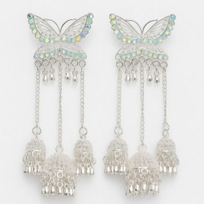 ABC Butterfly Design Silver Plated Long Chain Jhumka Earrings for Women & Girls Alloy Jhumki Earring