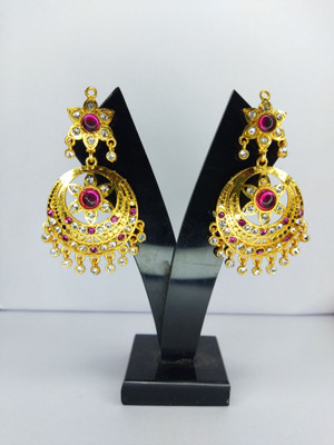MK Gallery Rajpooti Red Kundan Earring Brass Chandbali Earring