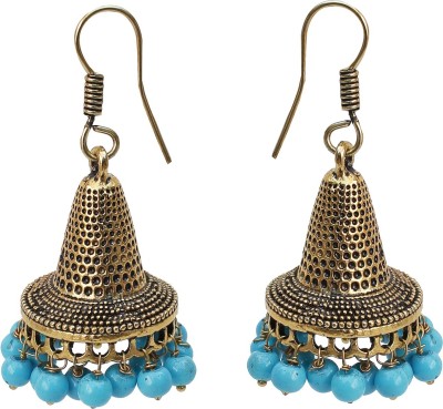 Lucky Jewellery Lucky Jewellery Golden Oxidised Feroji Jaipuri Jhumki Earring Alloy Drops & Danglers