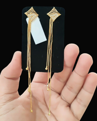 DIVS FASHION LONG EARRING WITH SQUARE SHAPE STUD GOLD PLATED Brass Drops & Danglers