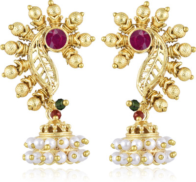 VIGHNAHARTA Peacock Gold Earcuff,Cuff Earrings Jhumki for Women & Girls[VFJ2833ERG-GOLD] Pearl Brass Cuff Earring