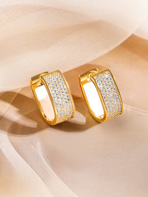 RUBANS Rubans 18K Gold Plated Cubic Zirconia Studded Huggie Hoop Earrings Zircon Brass Hoop Earring