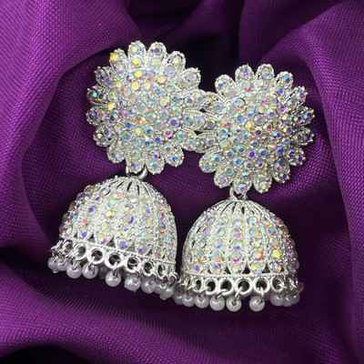 KATION ENTERPRISE white gold Earring for Women & Girls Diamond,Pearl Alloy Jhumki Earring Beads Alloy Jhumki Earring