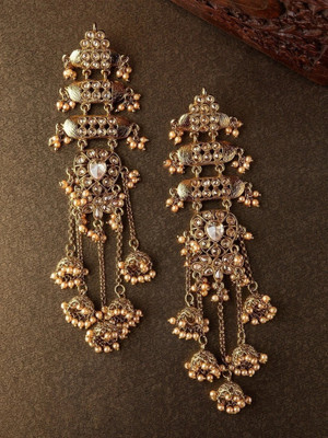 RUBANS Gold Plated Faux Pearl Embellished Jhumka Earrings Pearl Brass Jhumki Earring