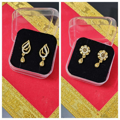 RIWAAH CREATIONS premium gold american diamond women or girl or baby girls pack of 2 Brass Stud Earring