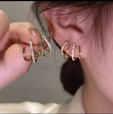 BHAWHANA COLLECTION Korean Cubic Zirconia Studded Multi Earring Effect Claw Stud Earrings Metal Stud Earring
