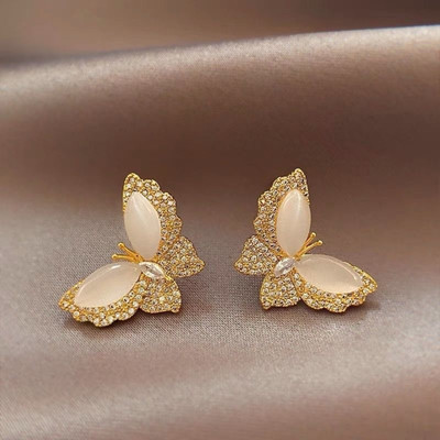 Divastri Buttefly Earrings for women korean earring girl Moti Ear Ring stylish stud gift Pearl, Diamond Gold, Alloy, Mother of Pearl, Stone Earring Set, Stud Earring