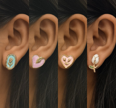 Zeeshan impex 4 combo Korean earring multi color earrings girls and women Brass, Stainless Steel Stud Earring