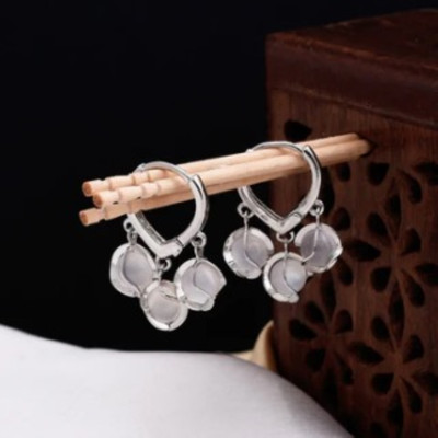 PTwoCreators Silver Plated Opal Hoop Korean Earrings | With Premium Box Crystal Alloy Clip-on Earring