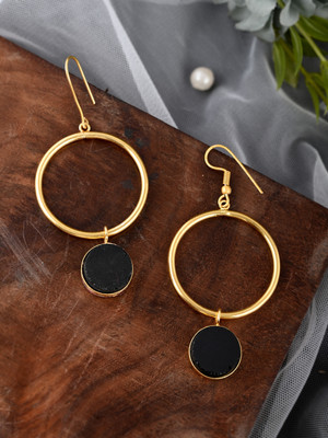 Silvermerc Designs Gold Plated Circular Drop Earrings Onyx Brass Drops & Danglers