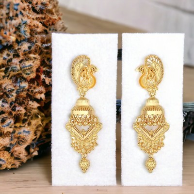 GoldNera Gold Plated Peacock Jhumki Simple Dangling Design for Girls Brass, Metal Drops & Danglers