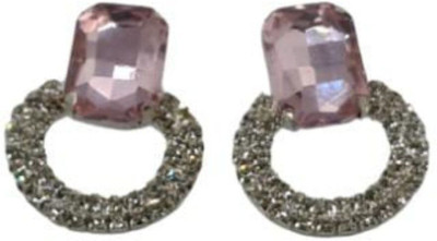 Relishine Stylish Pink Stone Hoop Earrings for Women | Western Wear Party Stud Earrings Beads Metal Stud Earring