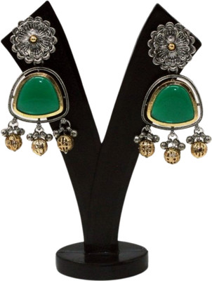 routica Artificial Stone Studded Contemporary Triangular Earings Brass Earring Set