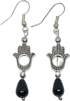 ESTAVITO Adorn Handmade Wire Earrings Glass Bead (Black) For Women Oxidized Silver Brass Drops & Danglers