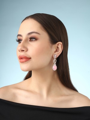 Priyaasi Unveiled Silver Plated American Diamond Earrings Adorned with Pink Stones Brass Drops & Danglers