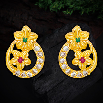 Raj And Deb Premium Collection Of Miron Gold Plated CZ Stud Earrings For Women And Girls Brass Stud Earring