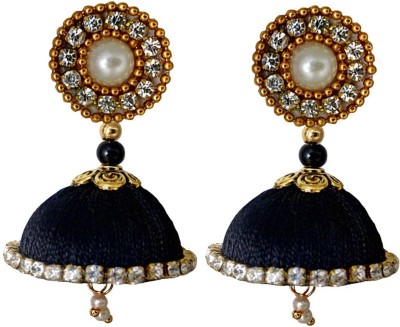 Tia Crafts Handmade Black Silk Thread Fabric Jhumki Earring