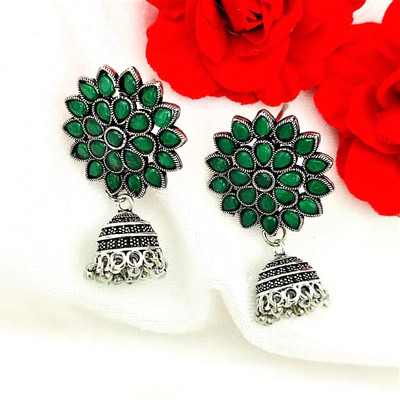 Lukello Silver-Plated Brass Jhumki Stone Earrings Brass Jhumki Earring