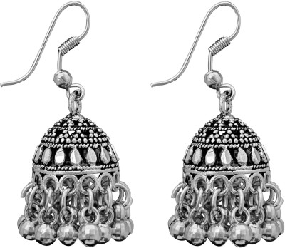 Tiso Oxidised Silver Jhumki Earrings for Women and Girls German Silver Zircon Alloy Drops & Danglers, Jhumki Earring