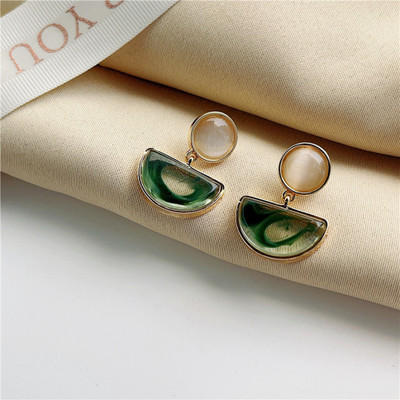 ShinyDrops Trendy Green and Gold Half-Moon Drop Earrings for Women & Girls Pearl Alloy Drops & Danglers, Stud Earring