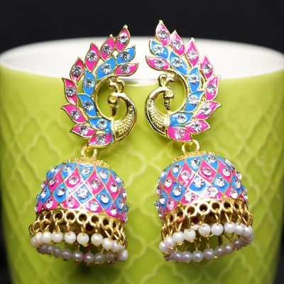 Zoey Peacock Minakari Kundan Dome Shaped Jhumki Earrings For Girls and Women Alloy Jhumki Earring